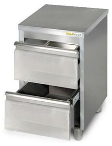 Nízká skříňka z nerezové oceli, rozměry 500 x 700 mm, s 2 zásuvkami, řada PREMIUM - GOLDINOX