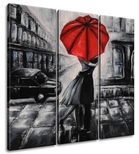 Obraz na plátně Červený polibek v dešti - 3 dílný Rozměry: 90 x 60 cm