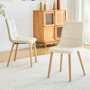 Sada dvou jídelních židlí, s prošívaným sedákem, masivní dřevěné nohy, látka, výška 88 cm, skandinávský styl (bílá, dřevo)