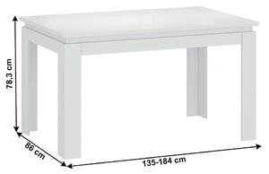 TEMPO Rozkládací stůl, bílá, 135-184x86 cm, LINDY