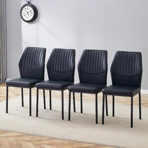 Jídelní židle, sada 4 kusů, opěradlo zPolyuretanmateriálu s reliéfním vzorem, kovové nohy, design "lehký luxus" (černá)