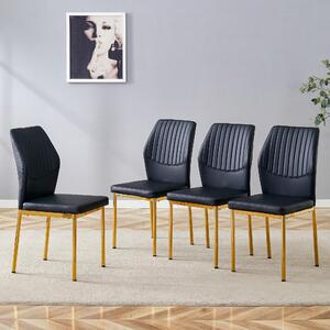 Jídelní židle, sada 4 kusů, opěradlo zPolyuretanmateriálu s reliéfem, kovové nohy, styl lehké luxusnosti (černá + zlatá)