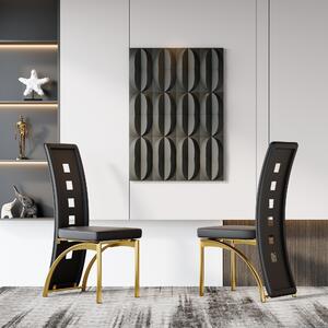Sada dvou jídelních židlí, perforovaný design, umělá kůže (PU), kovové nohy, výška 102,5 cm, moderní styl (černá + zlatá)