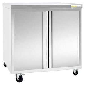 Nízká skříňka z nerezové oceli, rozměry 800 x 700 mm, s kolečky, PREMIUM – GOLDINOX