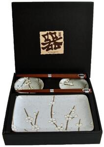 MIJ Sushi Set Grey with White Petals 4 ks s hůlkami MIJRW0031