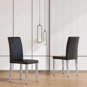 Sada dvou jídelních židlí, minimalistický design, potažené umělou kůží (PU), kovové nohy, moderní, lehký luxus (černá + stříbrná)