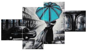 Gario 4 dílný obraz na plátně Tyrkysový polibek v dešti Velikost: 160 x 90 cm