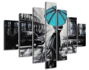 Gario 7 dílný obraz na plátně Tyrkysový polibek v dešti Velikost: 210 x 100 cm