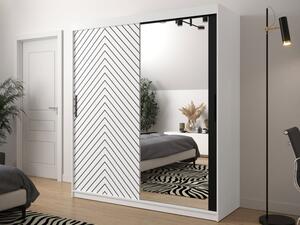 Moderní šatní skříň se zrcadlem Ratintu 2 180 cm, Úložný prostor: ano, Barva: bílá / bílá + černý mat Mirjan24 5903211155369