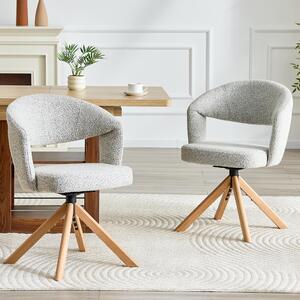 Sada dvou otočných křesel, retro design, potahová látka, masivní dřevěné nohy, výška 81,5 cm, 360° otočná (světle šedá, dřevo)