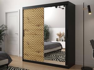 Moderní šatní skříň se zrcadlem Ratintu 2 180 cm, Úložný prostor: ano, Barva: černá / dub artisan + černá Mirjan24 5903211155352