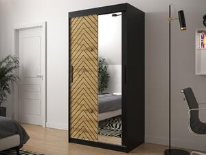 Posuvná skříň se zrcadlem Ratintu 2 100 cm, Úložný prostor: ne, Barva: černá / dub artisan + černá Mirjan24 5903211151262
