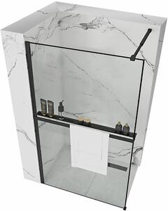 Sprchová zástěna Rea BLER 100 cm s policí a věšákem na ručníky - černá matná - čiré sklo