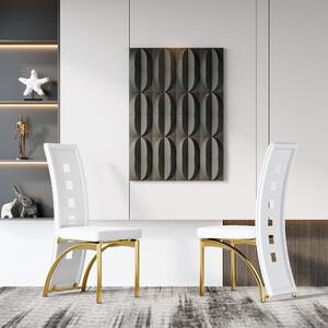 Sada dvou jídelních židlí, perforovaný design, umělá kůže (PU), kovové nohy, výška 102,5 cm, moderní styl (bílá + zlatá)