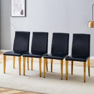 Sada čtyř jídelních židlí, minimalistický design, potažené umělou kůží (PU), kovové nohy, lehce provedení (černá + zlatá)