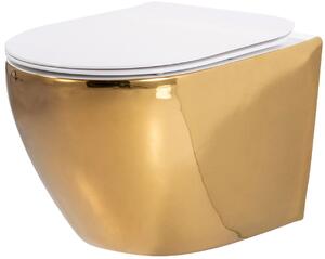 Závěsné WC Rea CARLO mini RIMLESS + Duroplast sedátko flat - bílé/zlaté