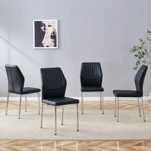 Jídelní židle, set 4 kusů, opěradlo zPolyuretanmateriálu s reliéfem, kovové nohy, design "lehký luxus" (černá + stříbrná)