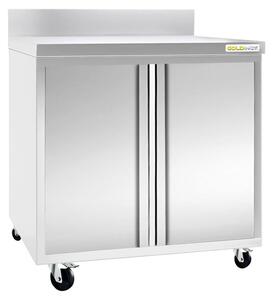 Nízká skříňka z nerezové oceli, rozměry 800 x 700 mm, s podvozkem a bez zadové stěny, řada PREMIUM - GOLDINOX