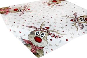 Vánoční žinylkový ubrus s veselým motivem soba 90x90 cm Chenille IT031 Barva Béžová Rozměry 90x90 cm