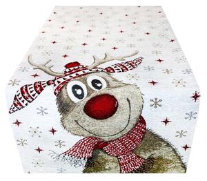 Vánoční gobelínový běhoun na stůl s veselým motivem soba Chenille IT031 Barva Béžová Rozměry 40x130 cm