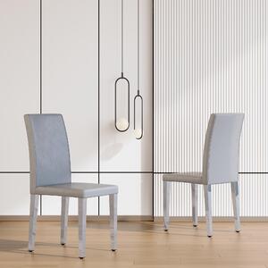Sada dvou jídelních židlí, minimalistický design, potažené umělou kůží (PU), strukturovaný povrch, kovové nohy (světle šedá, stříbrná)
