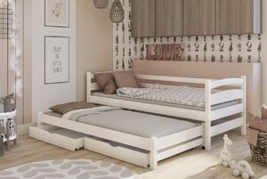 Dětská postel z masivu borovice ZUZANA s přistýlkou a šuplíky - 200x90 cm - bílá