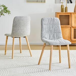 Sada dvou jídelních židlí, s prošívaným sedákem, masivní dřevěné nohy, potah z textilu, výška 88 cm, skandinávský styl (světlě šedá, dřevo)