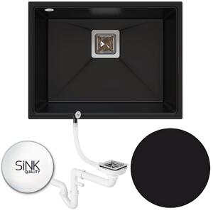 Sink Quality Argon 60, kuchyňský granitový dřez 550x420x225 mm + chromový sifon, černá, SKQ-ARG.C.1KBO.60.X