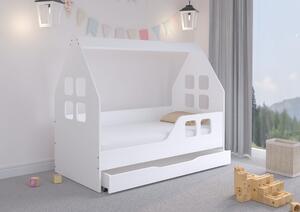 Dětská domečková postel KIDHOUSE se šuplíkem - bílá - pravá - 140x70 cm