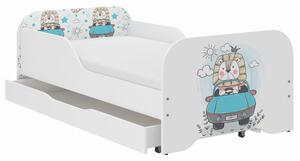 Dětská postel KIM - LEV V AUTÍČKU 140x70 cm + MATRACE