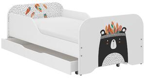 Dětská postel KIM - ČERNÝ MEDVÍDEK INDIÁN 140x70 cm + MATRACE