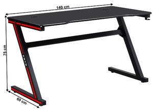 TEMPO Herní stůl / počítačový stůl, černá / červená, MACKENZIE 140cm