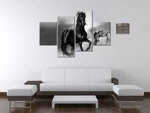 Gario 4 dílný obraz na plátně Pozorný černý kůň Velikost: 120 x 70 cm