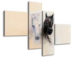 Gario 4 dílný obraz na plátně Black and White Horses Velikost: 100 x 70 cm