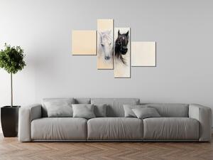 Gario 4 dílný obraz na plátně Black and White Horses Velikost: 100 x 70 cm