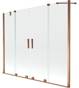 Mexen Velar Duo, 2-křídlová posuvná vanová zástěna 170 x 150 cm, 8mm čiré sklo, růžové zlato profil, 896-170-000-02-60