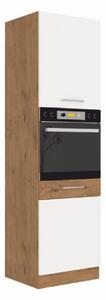 Vysoká kuchyňská skříňka na vestavné spotřebiče 60 DP-2102F Velaga (lesk bílý + dub lancelot). 1015537
