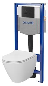 Cersanit City, System50 PNEU podomítkový rám + závěsná wc mísa City Oval CleanOn + černé tlačítko Circle, S701-763
