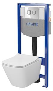 Cersanit City, System50 PNEU podomítkový rám + závěsná wc mísa City Square CleanOn + chromové tlačítko Circle, S701-776