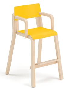 AJ Produkty Vysoká dětská židle DANTE, s područkami, výška 500 mm, bříza/žlutá