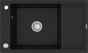 Kuchyňský granitový dřez ELIAS - 79,5 x 48 cm - metalický černý/stříbrný