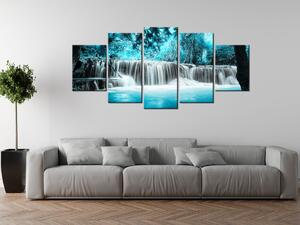Obraz na plátně Vodopád v modré džungli - 5 dílný Velikost: 100 x 63 cm