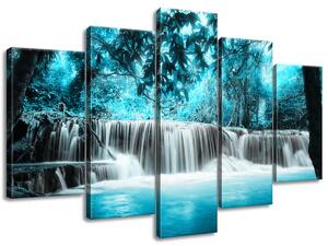 Gario 5 dílný obraz na plátně Vodopád v modré džungli Velikost: 100 x 63 cm