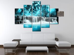 Obraz na plátně Vodopád v modré džungli - 5 dílný Velikost: 100 x 63 cm