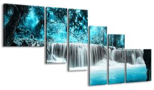 Obraz na plátně Vodopád v modré džungli - 6 dílný Velikost: 220 x 100 cm