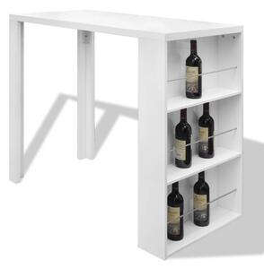Barový stůl MDF s policemi na víno bílý s vysokým leskem