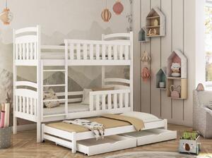 Dětská patrová postel z masivu borovice VIKTOR s přistýlkou a šuplíky - 200x90 cm - bílá
