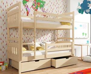 Dětská patrová postel z masivu borovice GABINA se šuplíky 200x90 cm - přírodní