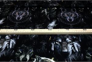 Bavlněná teplákovina Vlci Černá Šířka 180 cm