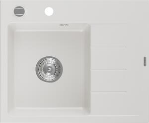 Mexen Ben, 1-komorový granitový dřez 600x500x190 mm, levý+ chromový sifon, bílá, 6522605000-20